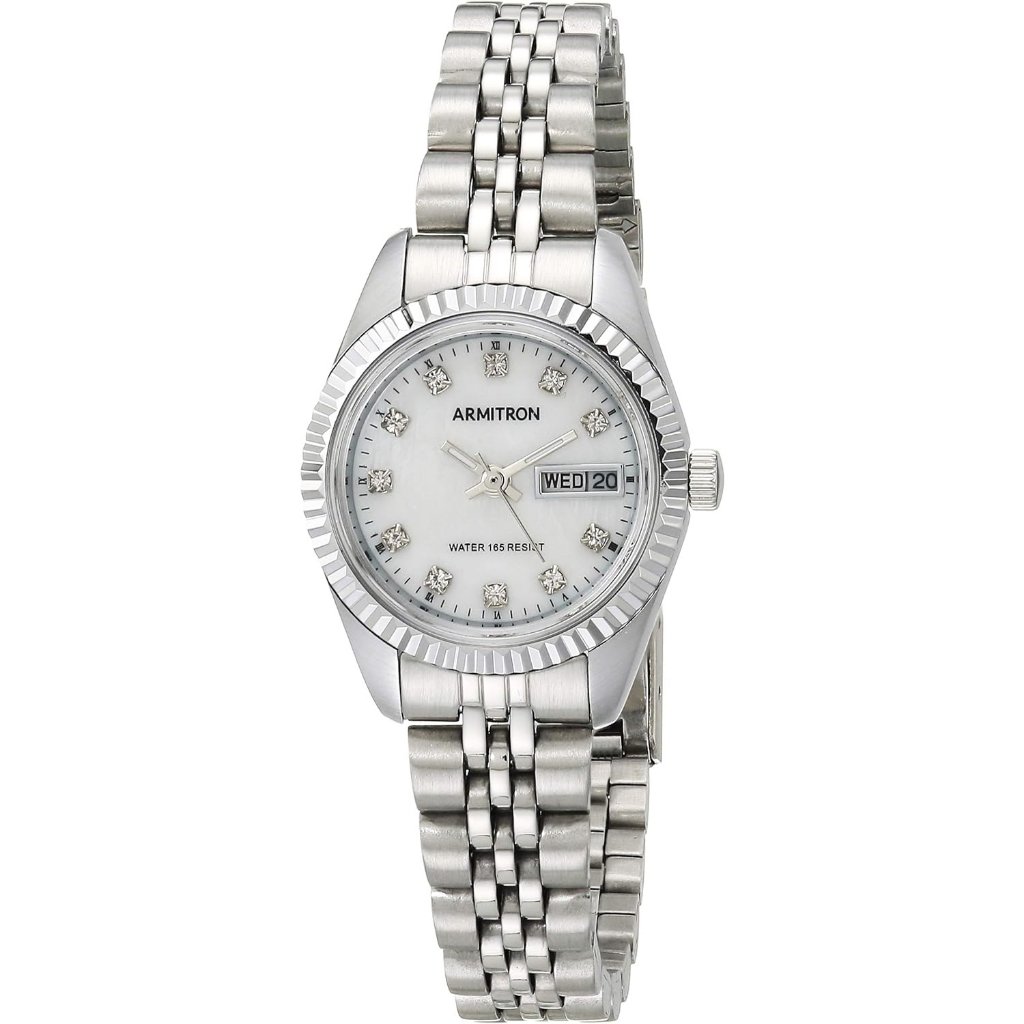 Womens Day Date Crystal Water Resistant Accented Dial Metal Bracelet Watch